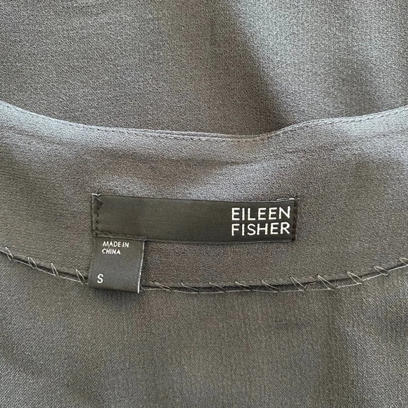 Eileen Fisher Grey/Black Georgette Shift Dress - Picture 7 of 8